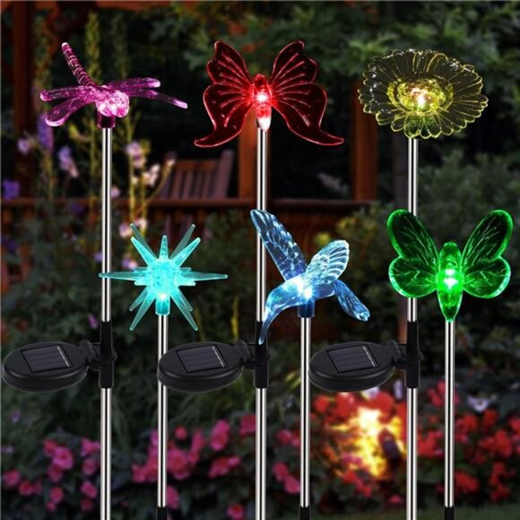 6 Pack Sparkling Star Flower Hummingbird Dragonfly Bee for Patio Yard Pathway - Picture 1 of 8